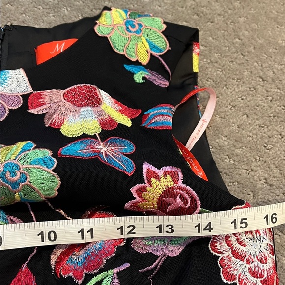 Monique Lhuillier Sonya Like New Dress Black Floral Embroidered Colorful Midi - Picture 13 of 13